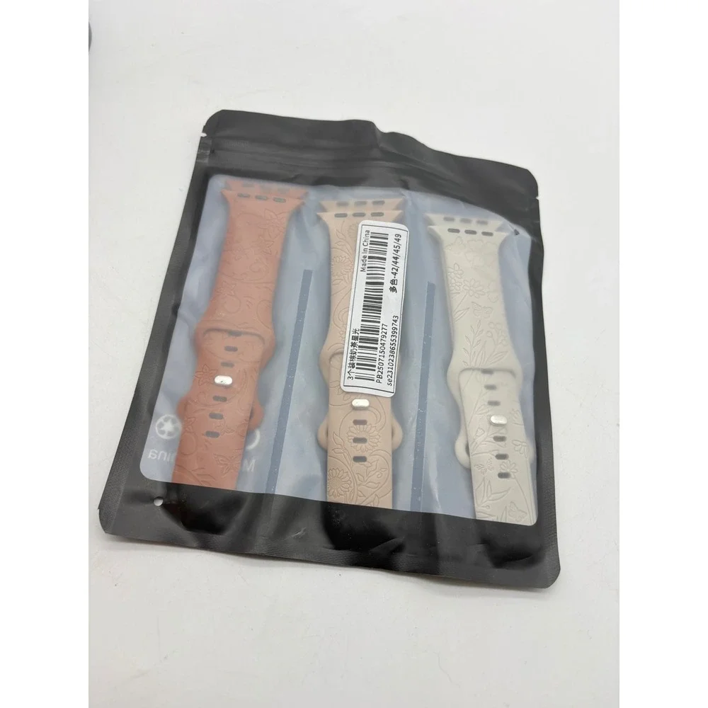 3 Pack Engraved Floral Silicone smart Watch Bands 42/44/45/49mm